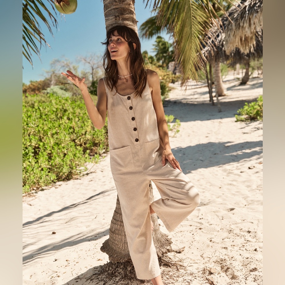 Marine Layer Sydney Beach Jumpsuit Color: Natural Stripe Size: Medium G127